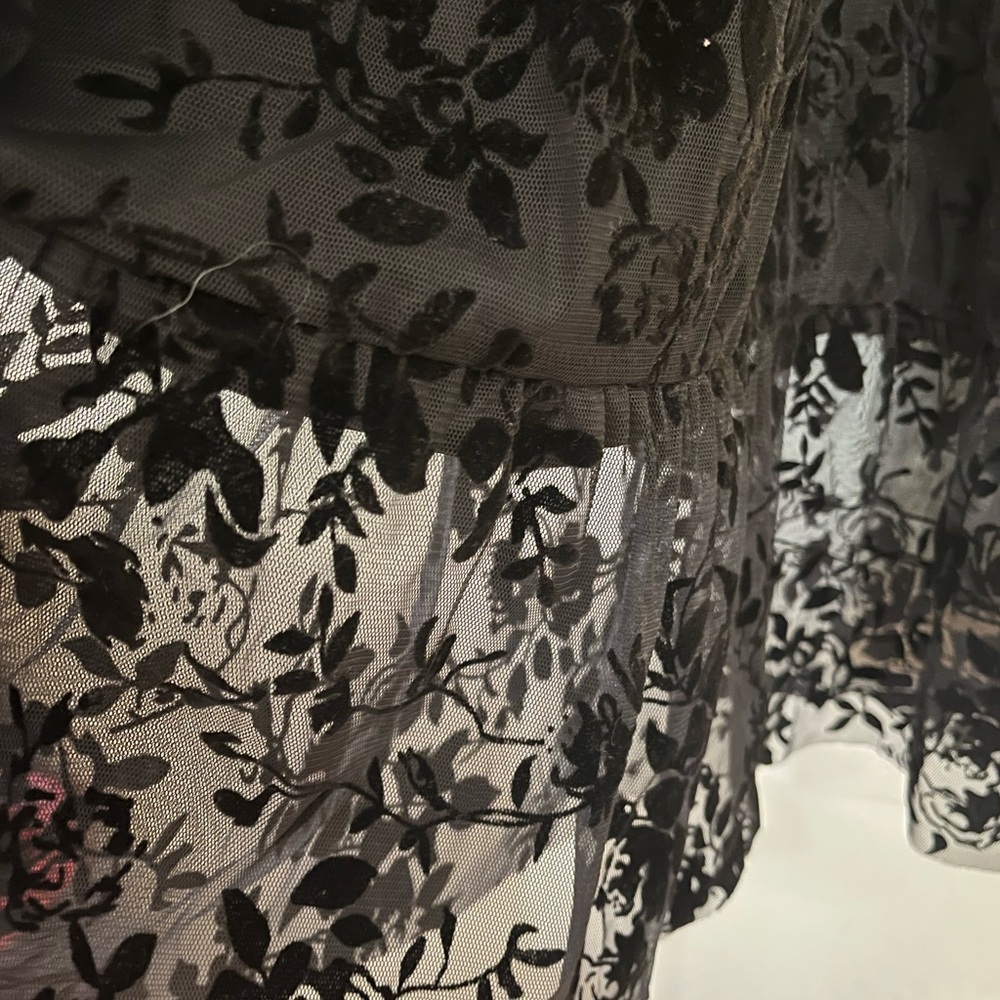 Gibson look Burnout Velvet Tired Goth Whimsical Lace Skirt Lined Midi L - Picture 7 of 13